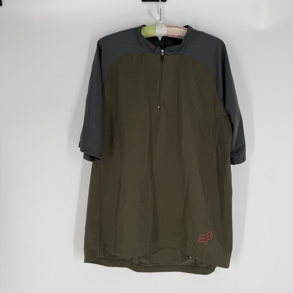 Fox Racing Men's XL Olive Green Gray 1/4 Zip MTB Cycling Jersey Logo Pocket